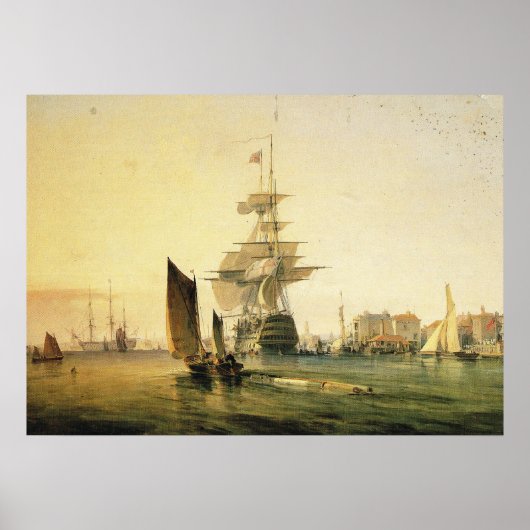 Poster HMS Britannia entrant à Portsmouth, 1835 (Devant)