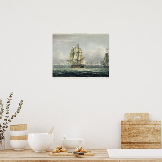 Poster HMS Victory sailing for the French line flanked by (Cuisine)