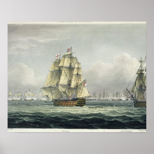 Poster HMS Victory sailing for the French line flanked by (Devant)