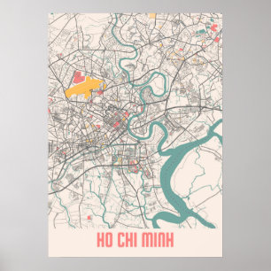Poster Ho Chi Minh - Carte de la ville de Viêtnam Chalk