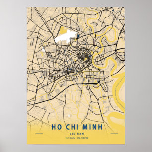 Poster Ho Chi Minh - Vietnam Carte de la ville jaune
