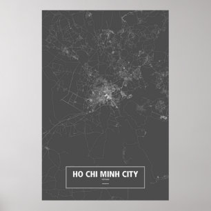 Poster Ho Chi Minh Ville, Vietnam (blanc sur le noir)