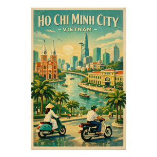 Poster Hô Chi Minh-Ville, Vietnam, dans un style rétro cl