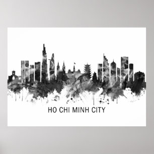 Poster Ho Chi Minh Ville Vietnam Skyline BW