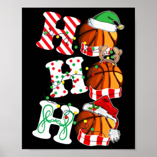 Poster Ho Ho Ho Basketball Lights Santa Hat reindeer ELF