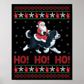 Poster Ho Ho Ho Santa chevauchant un chien Bernedoodle la