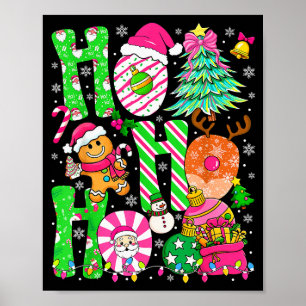 Poster Ho Ho Ho Sapin de Noël Gâteau Père Noël Biscuit en