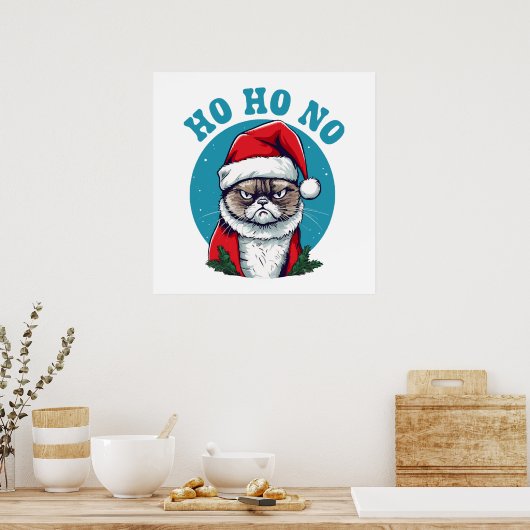Poster Ho ho non - drôle de chat grumpy santa (Cuisine)