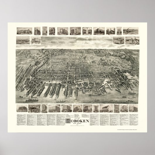 Poster Hoboken, NJ Panoramic Map - 1904 (Devant)