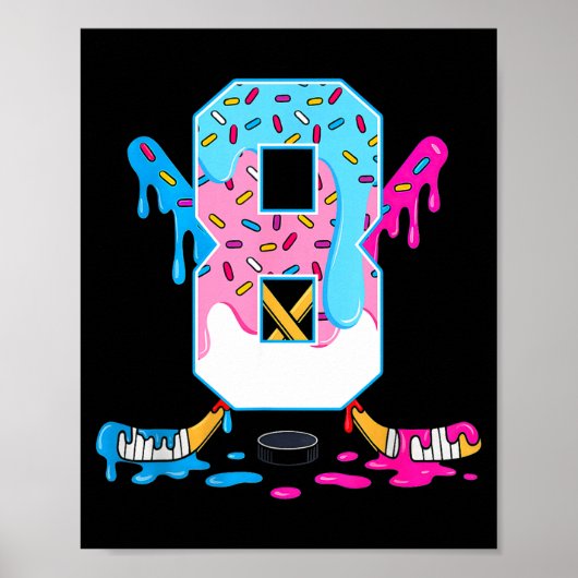 Poster Hockey 8 Years Old Ice Cream Drip 8th Birthday Kid (Devant)