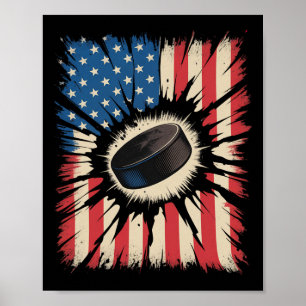 Poster Hockey Patriotique 4 Juillet Drapeau Américain Vin