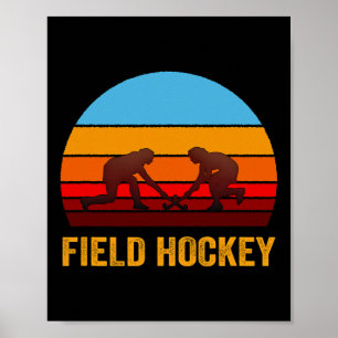 Poster Hockey sur gazon de style rétro vintage au coucher