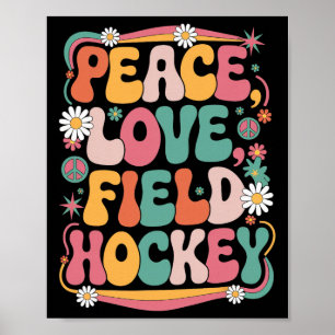 Poster Hockey sur gazon Paix Amour 70s Hippie Rétro