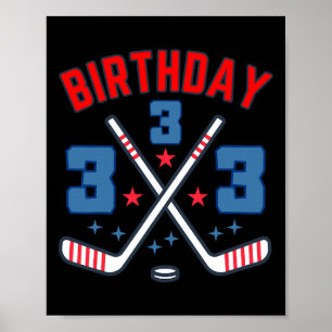 Poster Hockey sur glace Trois Anniversaire Garçon 3ème Fê
