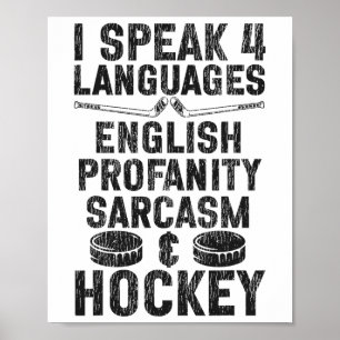 Poster Hockey sur glace Vintage Je parle 4 langues anglai