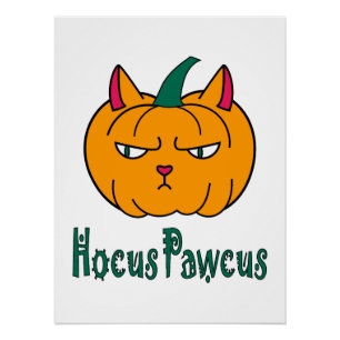 Poster Hocus pawcus Halloween citrouille ginger cat magie
