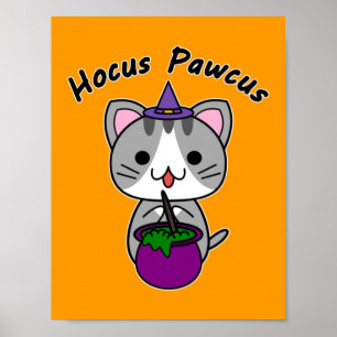 Poster Hocus Pawcus - Tabby Gris Chat - Écriture Noire
