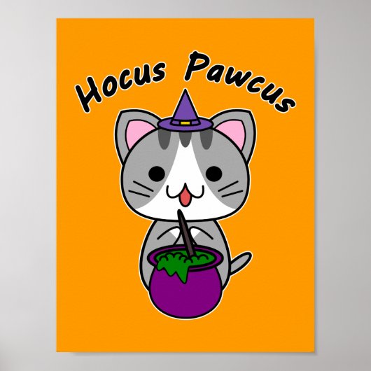 Poster Hocus Pawcus - Tabby Gris Chat - Écriture Noire (Devant)