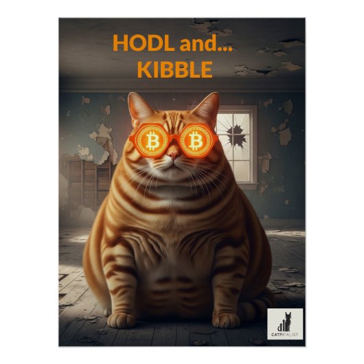 Poster HODL & Kibble : Bitcoin Baron Cat (Devant)