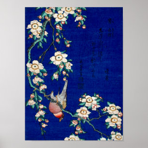 Poster Hokusai Bullfinch sur une branche de larmes