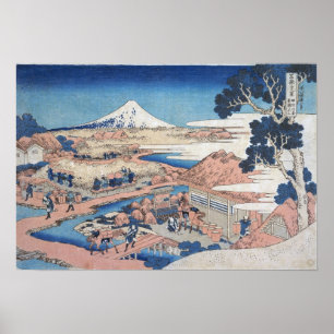 Poster Hokusai - Champs de thé de Fuji Katakura, Suruga
