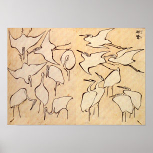 Poster Hokusai Cranes