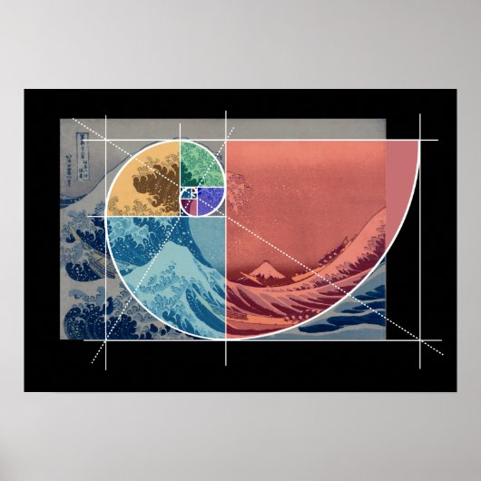 Poster Hokusai Meets Fibonacci, Colored Shapes (Devant)