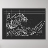 Poster Hokusai Meets Fibonacci linear black and white (Devant)