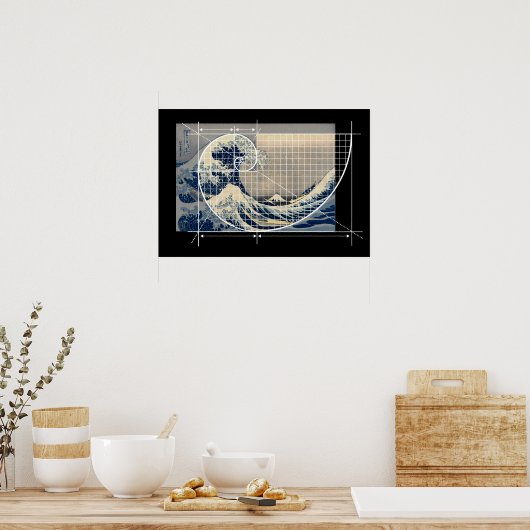 Poster Hokusai rencontre Fibonacci, Version (Cuisine)