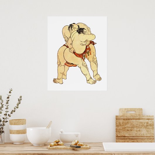 Poster Hokusai Sumo (Cuisine)