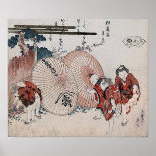 Poster Hokusai - Un jeu de correspondance de coquillages 