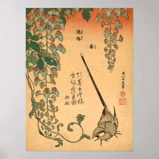 Poster Hokusai Vintage Wisteria et Wagtail GalleryHD (Devant)