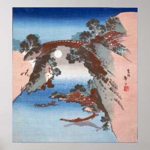 Poster Hokusai - Vue de Saruhashi (Pont du Singe)