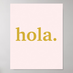 Poster Hola Gold Script sur rose