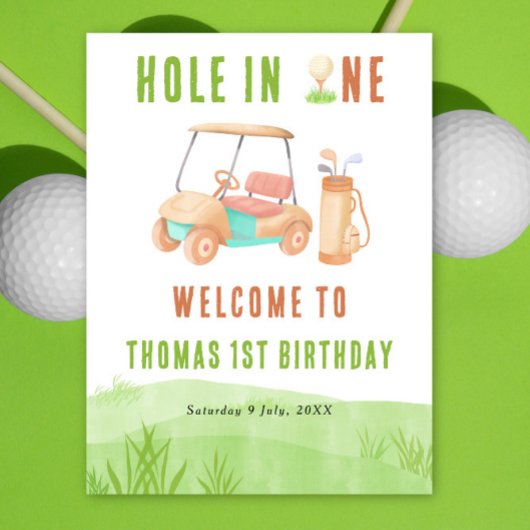 Poster Hole In One Golf Welcome Birthday Party