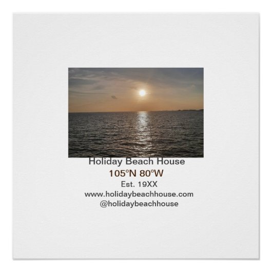 Poster Holiday beach ocean house longitude latitude est.  (Devant)