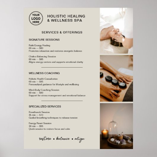 Poster Holistic Wellness Services Menu Neutral Beige (Devant)