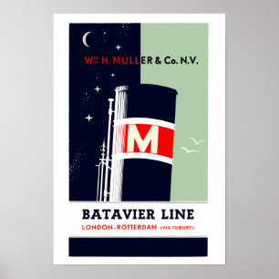 Poster Hollande Batavier ligne de transport Hollande Angl