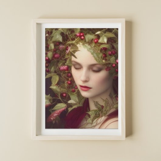 Poster Holly Berries Belle Femme Vacances