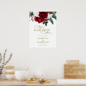 Poster HOLLY Bourgogne Floral Mariage de Noël Bienvenue (Cuisine)