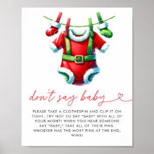 Poster Holly Christmas Père Noël Baby shower Ne pas dire