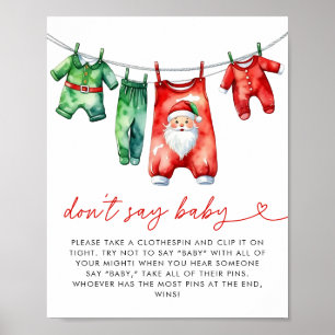 Poster Holly Christmas Père Noël Baby shower Ne pas dire