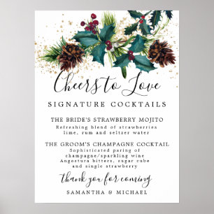 Poster Holly et Baies Cocktails Panneau de Bar de Mariage