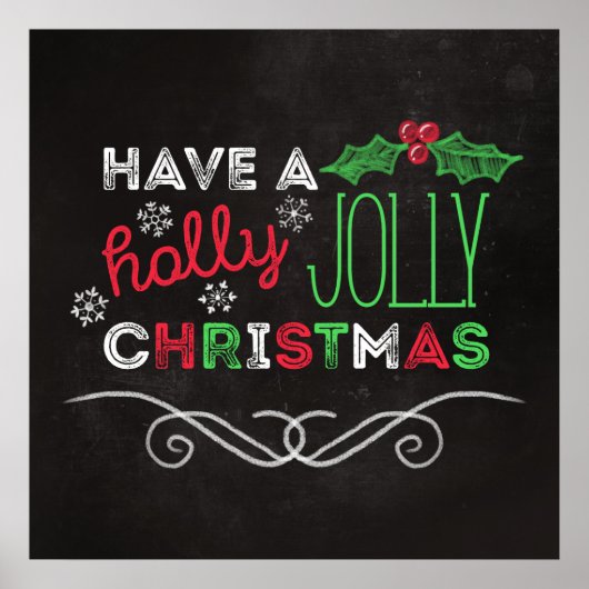 Poster Holly Jolly Christmas Rustic Chalkboard (Devant)