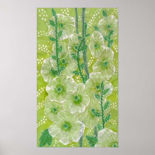 Poster Hollyhock Mallow Malva Fleur Floral Collage Vert (Devant)
