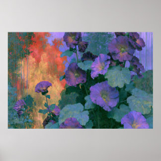 Poster Hollyhocks dans un impressionnisme violet audacieu