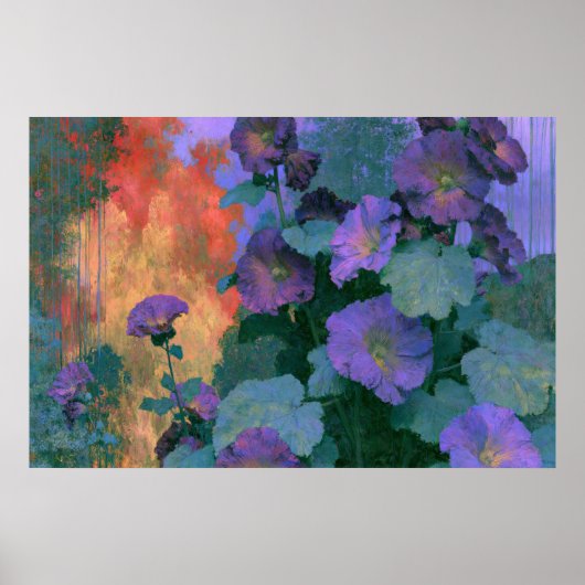 Poster Hollyhocks dans un impressionnisme violet audacieu (Devant)