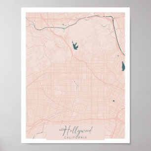 Poster Hollywood California Pink et Blue Cute Script