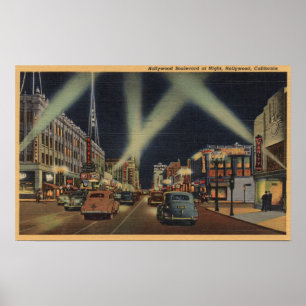 Poster Hollywood, vue de CANight de Blvd. de Hollywood