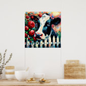 Poster Holstein Picket de vache clôture Roses rouges Noir (Cuisine)